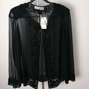 Fashion Bug Black Sheer Cover Top Beaded 18/20W
